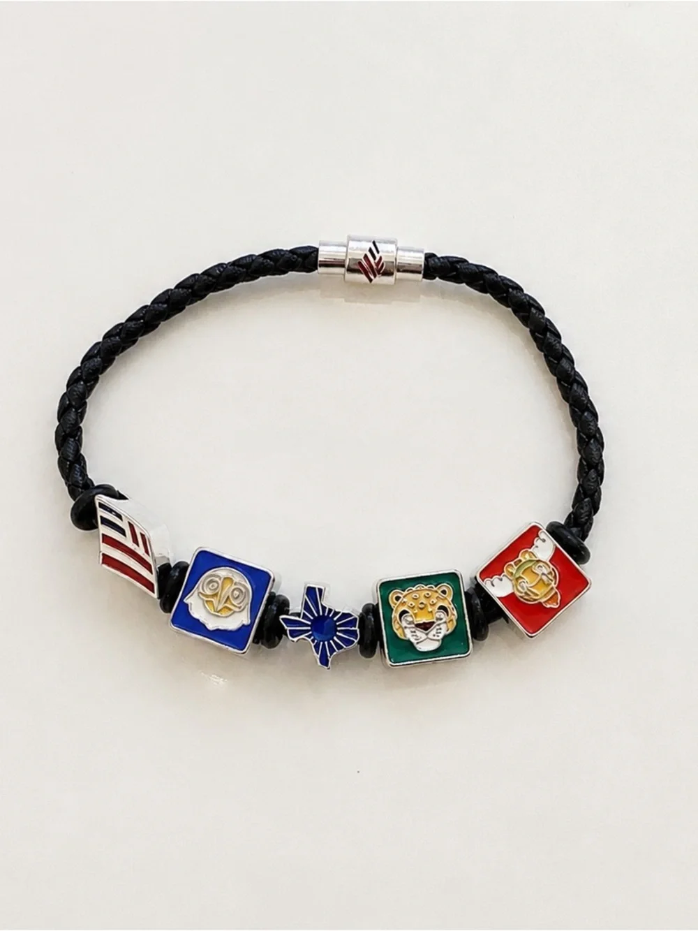 Men’s Black Braided Leather Charm Bracelet with FIFA World Cup charms